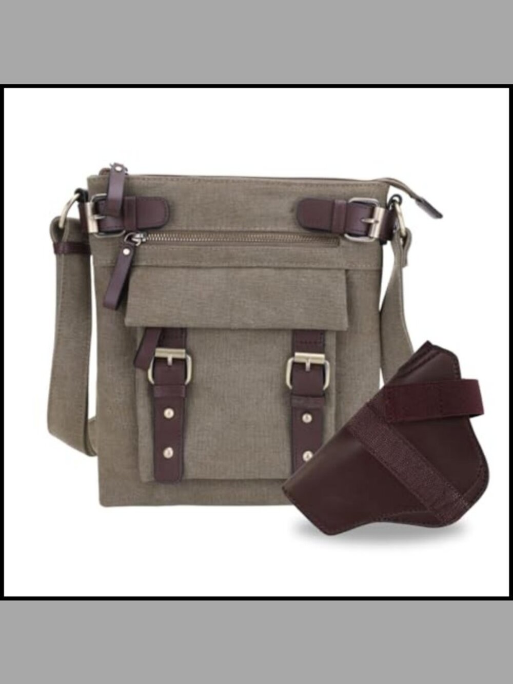 Canvas Concealed Carry Crossbody Bag Vegan Leather Trim Lockable
